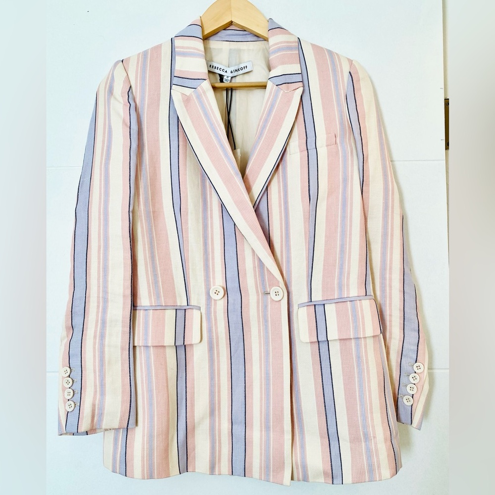 Rebecca Minkoff Pastel Striped Linen blend Grace Blazer